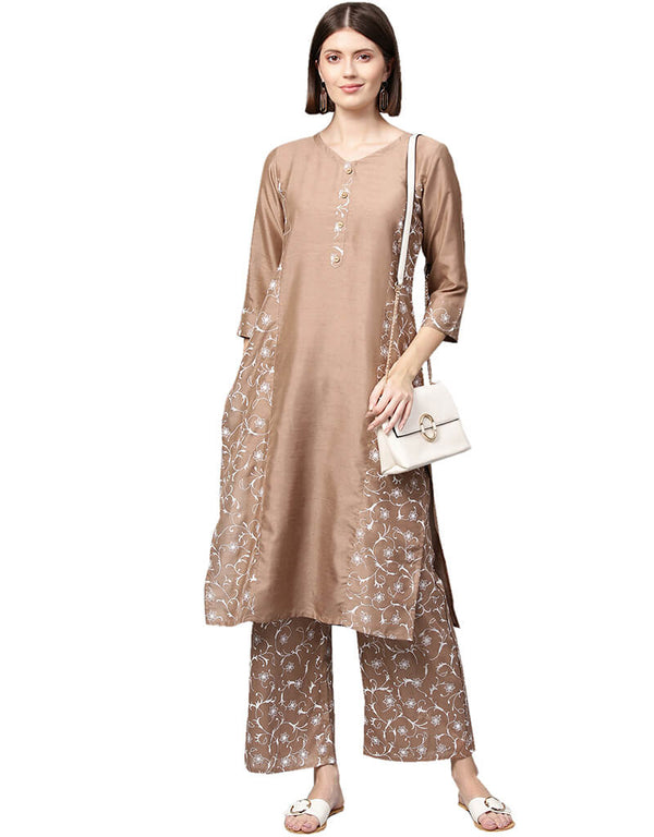 Brown Poly Silk Palazzo Suit