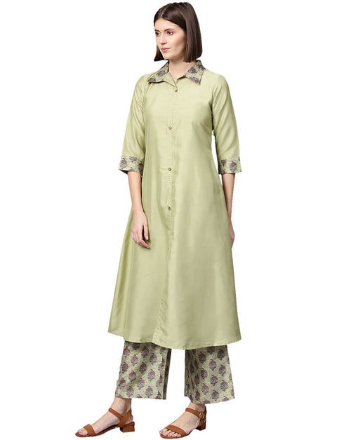 Green Poly Silk Palazzo Suit Closure View