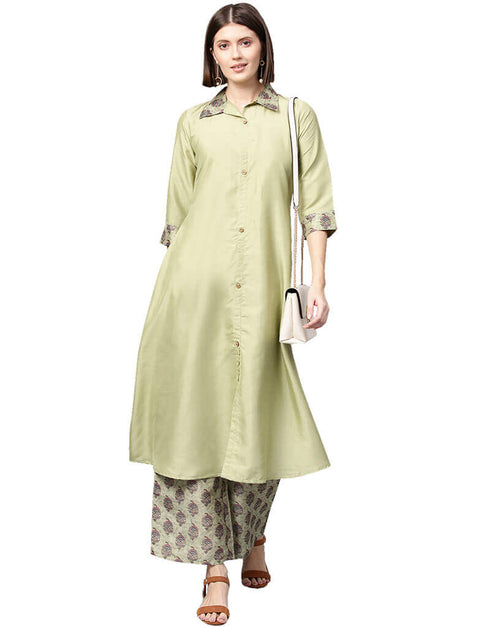 Green Poly Silk Palazzo Suit