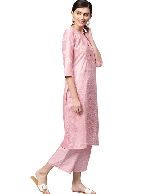 Pink Poly Silk Palazzo Suit Closure View