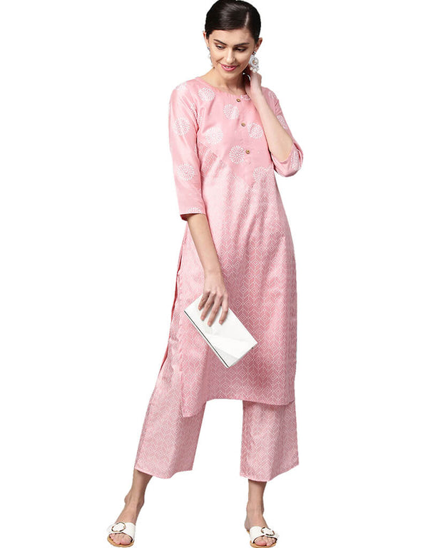 Pink Poly Silk Palazzo Suit