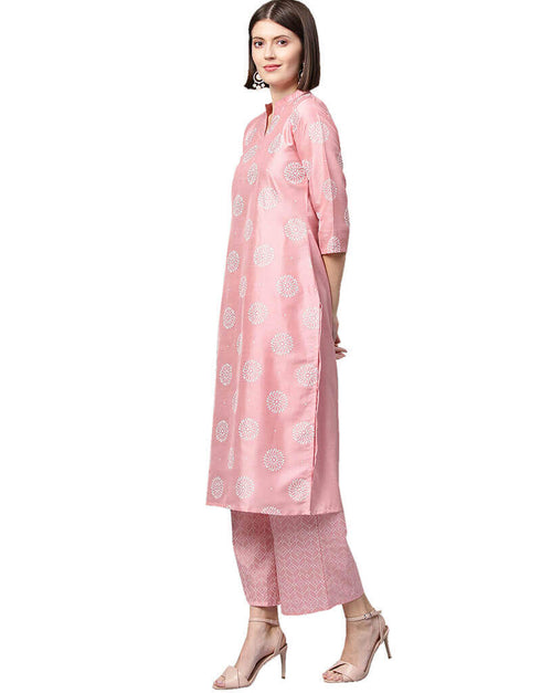 Pink Poly Silk Palazzo Suit Closure View