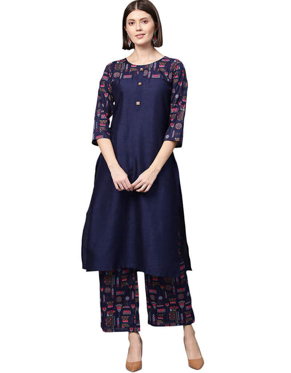 Blue Poly Silk Palazzo Suit