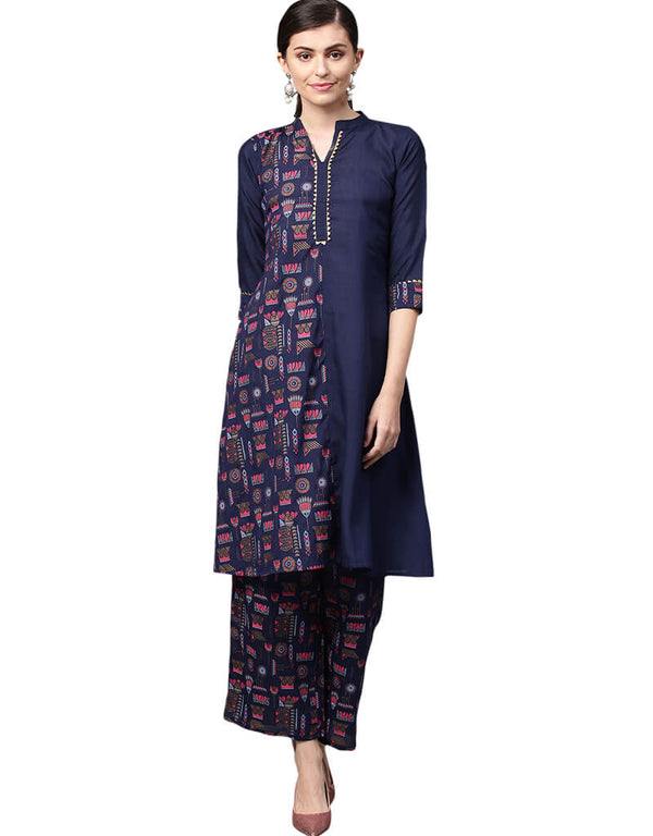 Blue Poly Silk Palazzo Suit