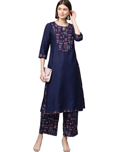 Blue Poly Silk Palazzo Suit