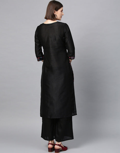 Black Poly Silk Palazzo Suit Back View
