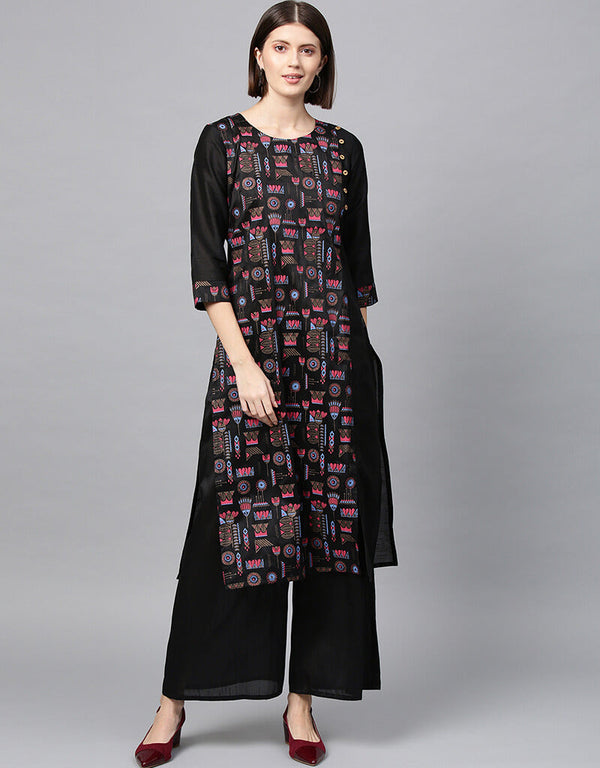 Black Poly Silk Palazzo Suit