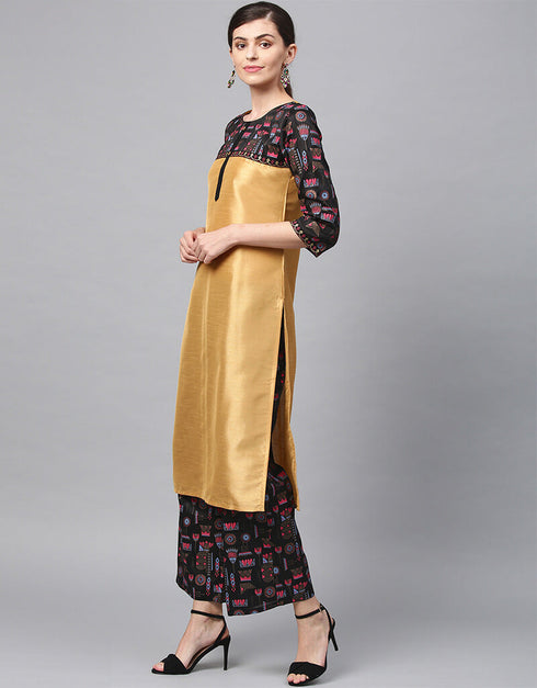 Yellow Poly Silk Palazzo Suit Closure View