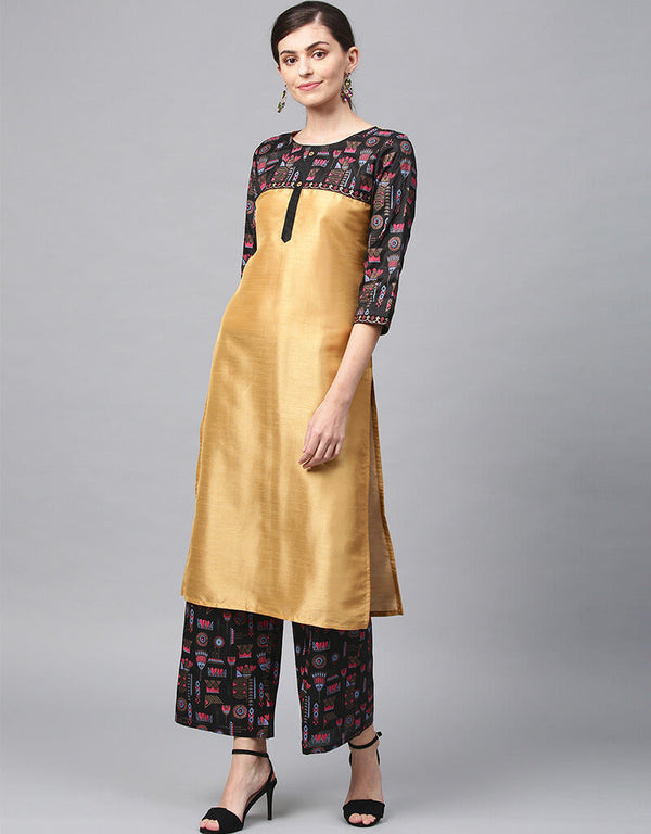 Yellow Poly Silk Palazzo Suit