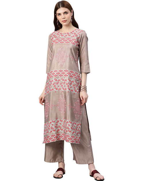 Brown Poly Silk Palazzo Suit