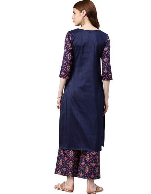 Blue Poly Silk Palazzo Suit Back View