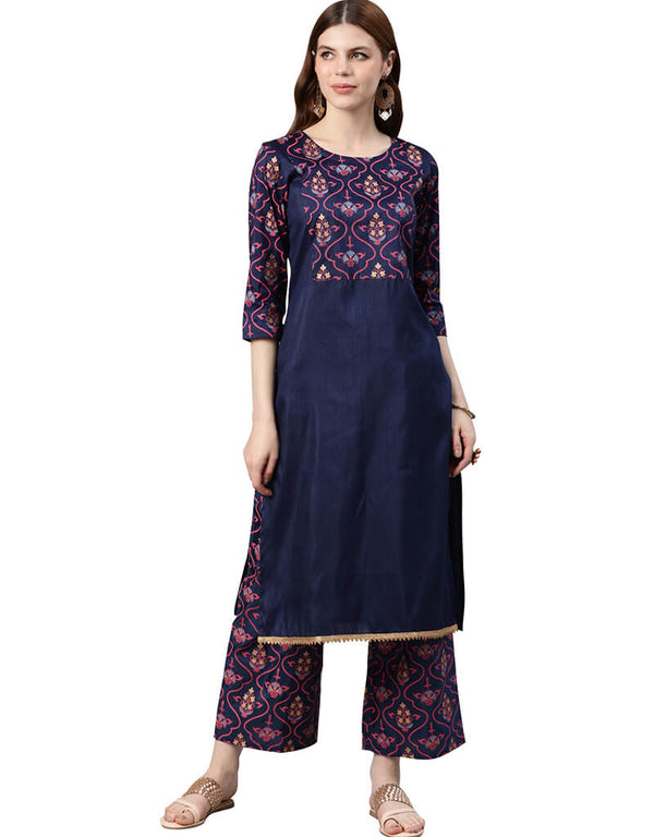 Blue Poly Silk Palazzo Suit