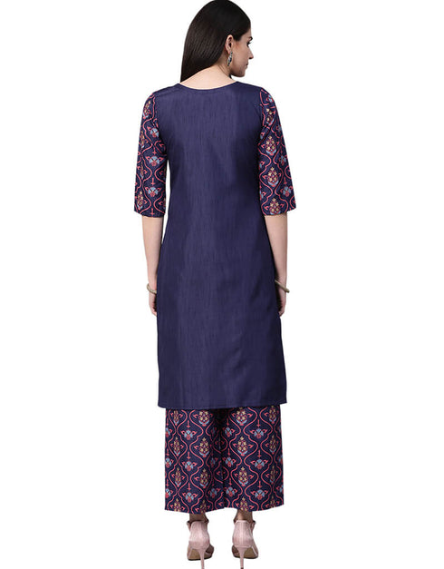 Blue Poly Silk Palazzo Suit Back View