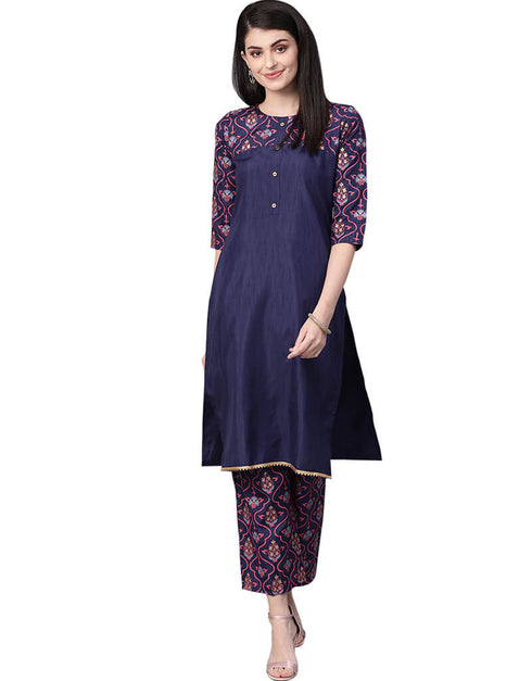 Blue Poly Silk Palazzo Suit