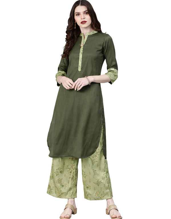 Green Poly Silk Palazzo Suit