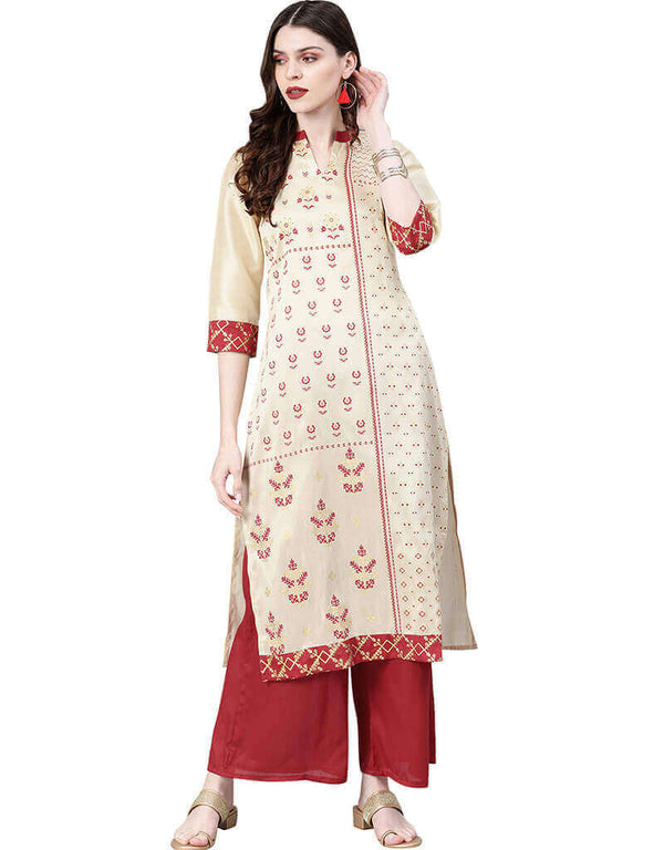 Beige Poly Silk Palazzo Suit