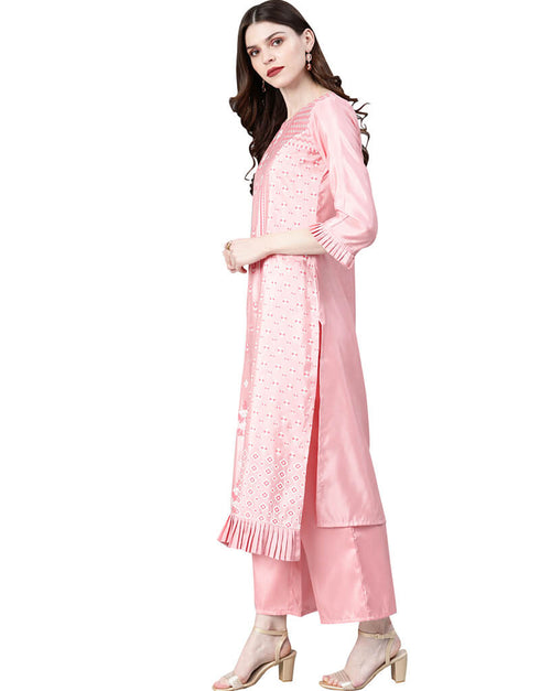 Pink Poly Silk Palazzo Suit Closure View