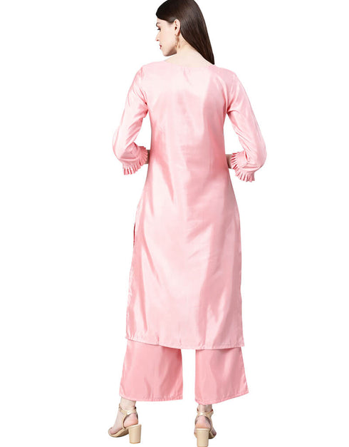 Pink Poly Silk Palazzo Suit Back View