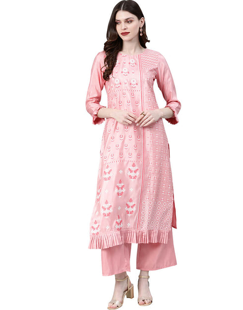 Pink Poly Silk Palazzo Suit