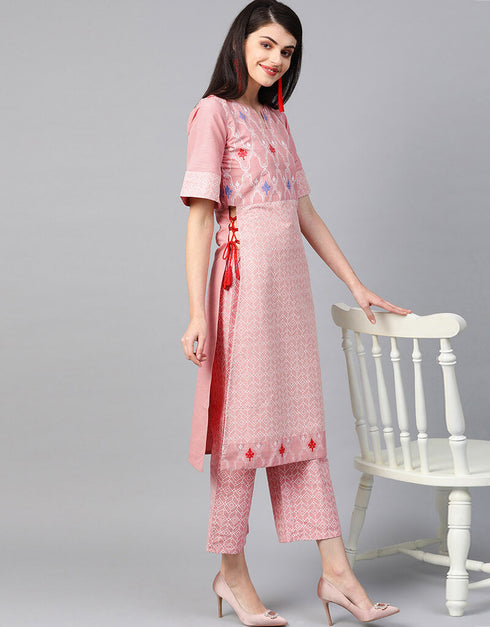 Pink Poly Silk Palazzo Suit Closure View