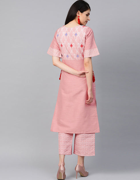 Pink Poly Silk Palazzo Suit Back View