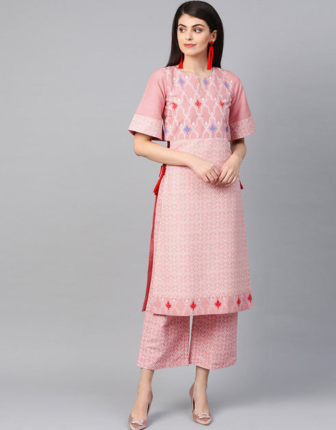 Pink Poly Silk Palazzo Suit