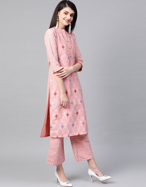 Pink Poly Silk Palazzo Suit Closure View