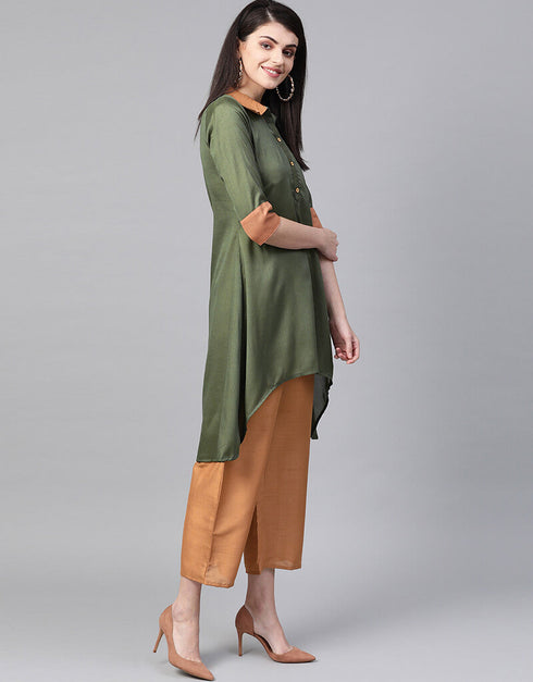 Green Poly Silk Palazzo Suit Closure View