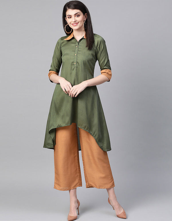 Green Poly Silk Palazzo Suit