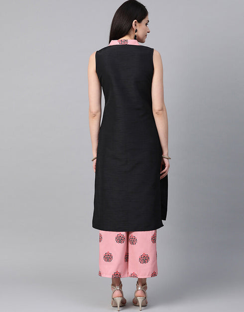 Black Poly Silk Palazzo Suit Back View