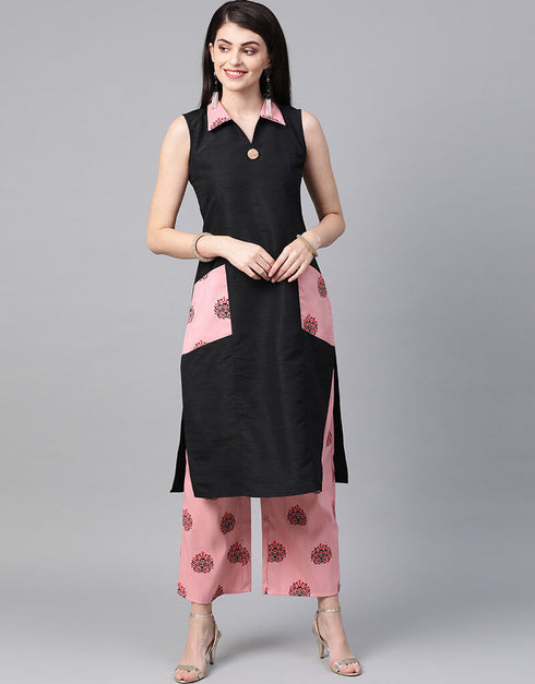 Black Poly Silk Palazzo Suit