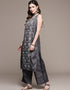 Grey Poly Silk Palazzo Suit Closure View