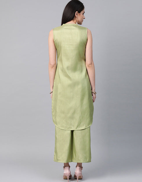 Green Poly Silk Palazzo Suit Back View