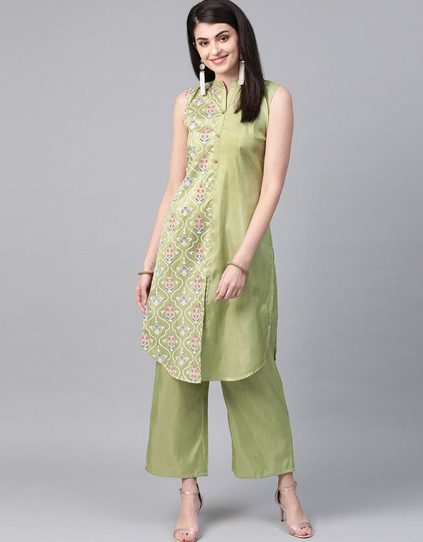 Green Poly Silk Palazzo Suit
