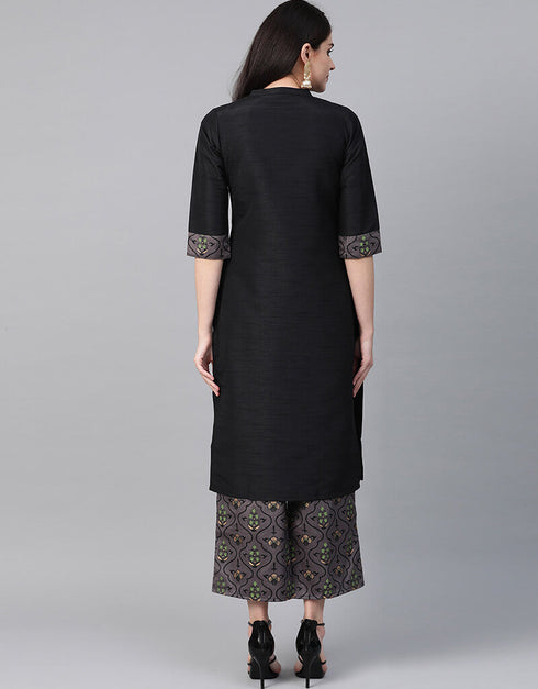 Black Poly Silk Palazzo Suit Back View