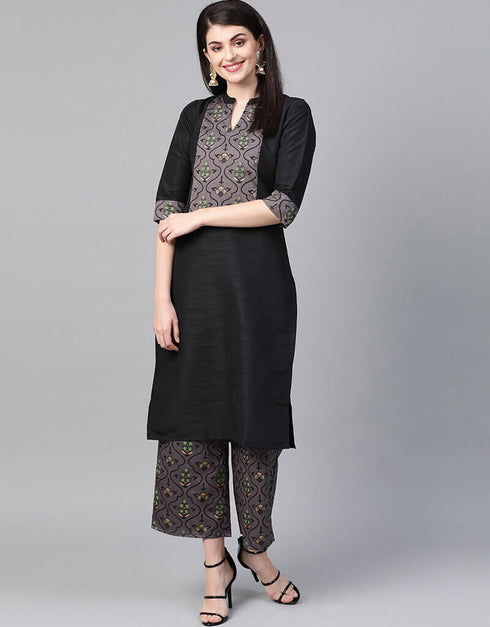 Black Poly Silk Palazzo Suit