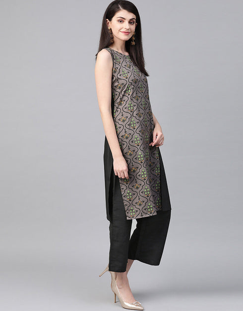 Black Poly Silk Palazzo Suit Closure View