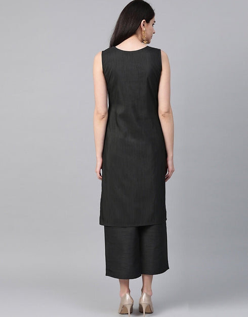 Black Poly Silk Palazzo Suit Back View