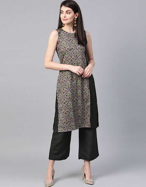 Black Poly Silk Palazzo Suit