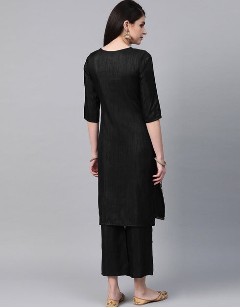 Black Poly Silk Palazzo Suit Back View