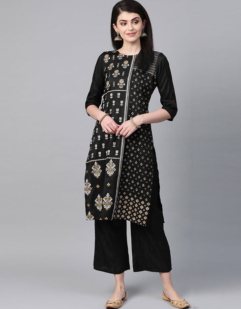 Black Poly Silk Palazzo Suit