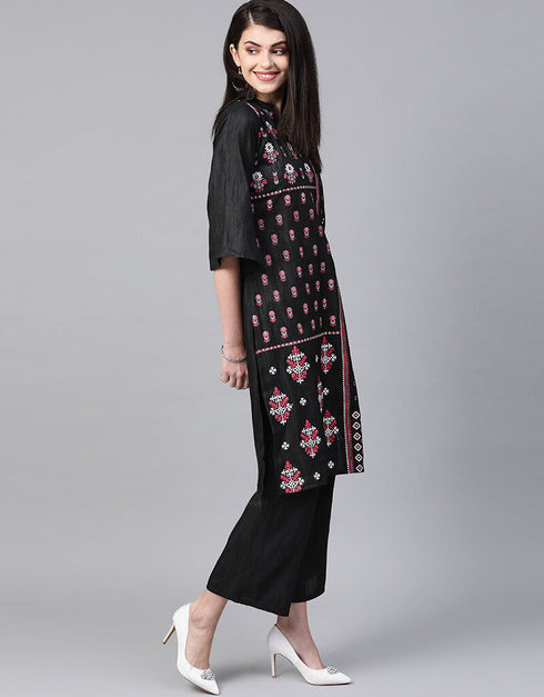 Black Poly Silk Palazzo Suit Closure View