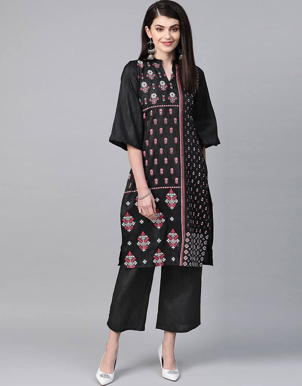 Black Poly Silk Palazzo Suit