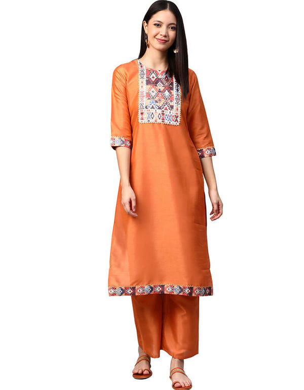 Orange Poly Silk Palazzo Suit