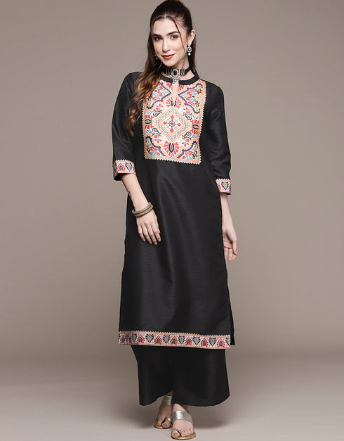 Black Poly Silk Palazzo Suit