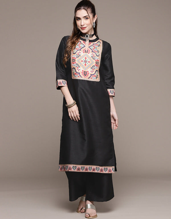 Black Poly Silk Palazzo Suit