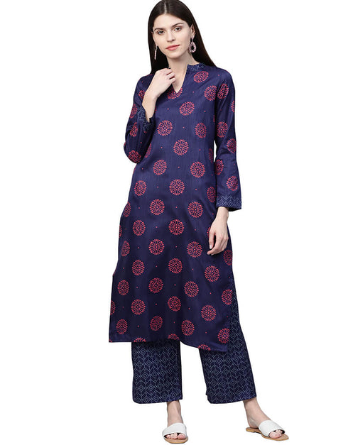 Blue Poly Silk Palazzo Suit