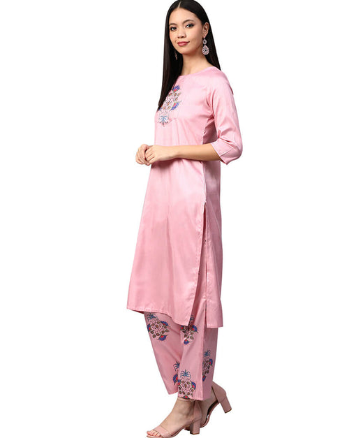 Pink Poly Silk Palazzo Suit Closure View