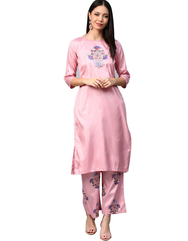 Pink Poly Silk Palazzo Suit