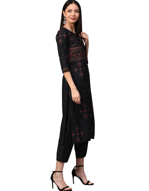 Black Poly Silk Palazzo Suit Closure View